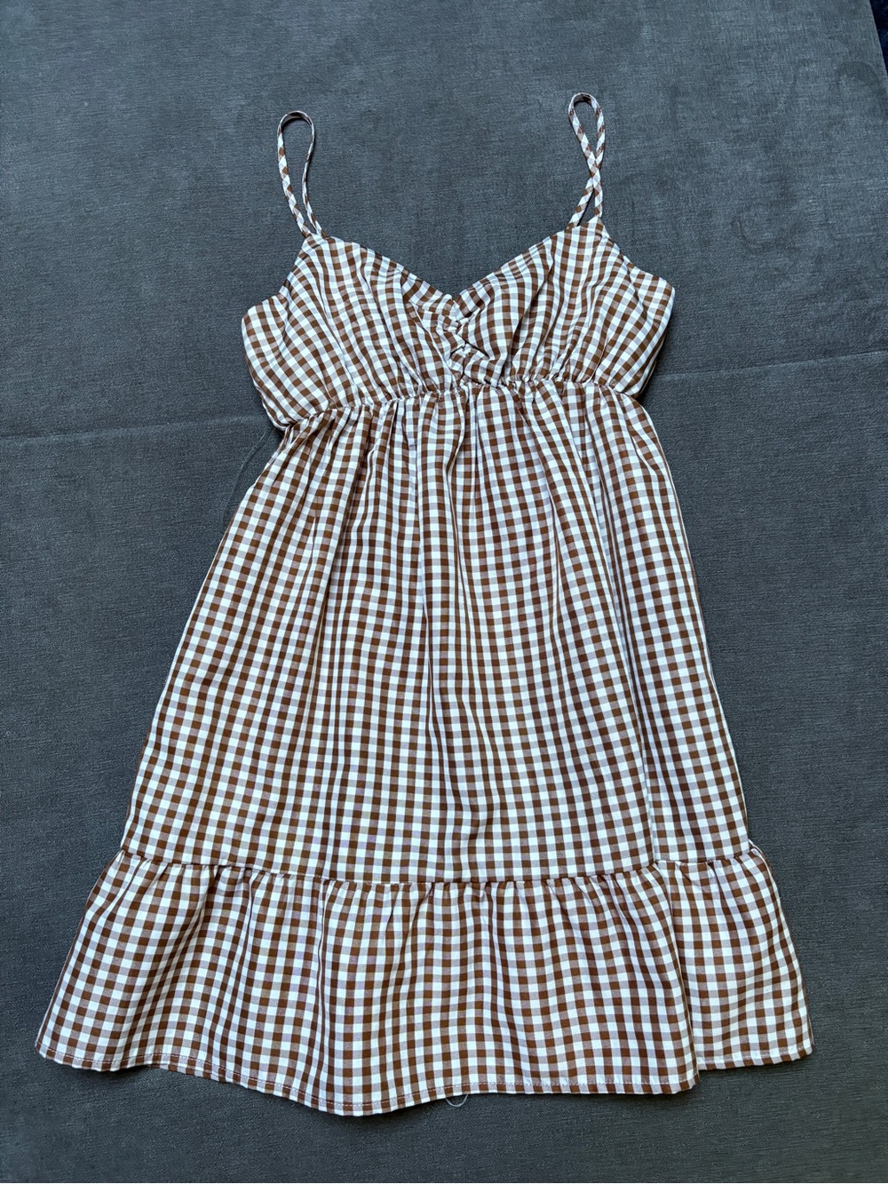 Xtraordinary Brown Gingham Cutout Tiered Sundress | Medium